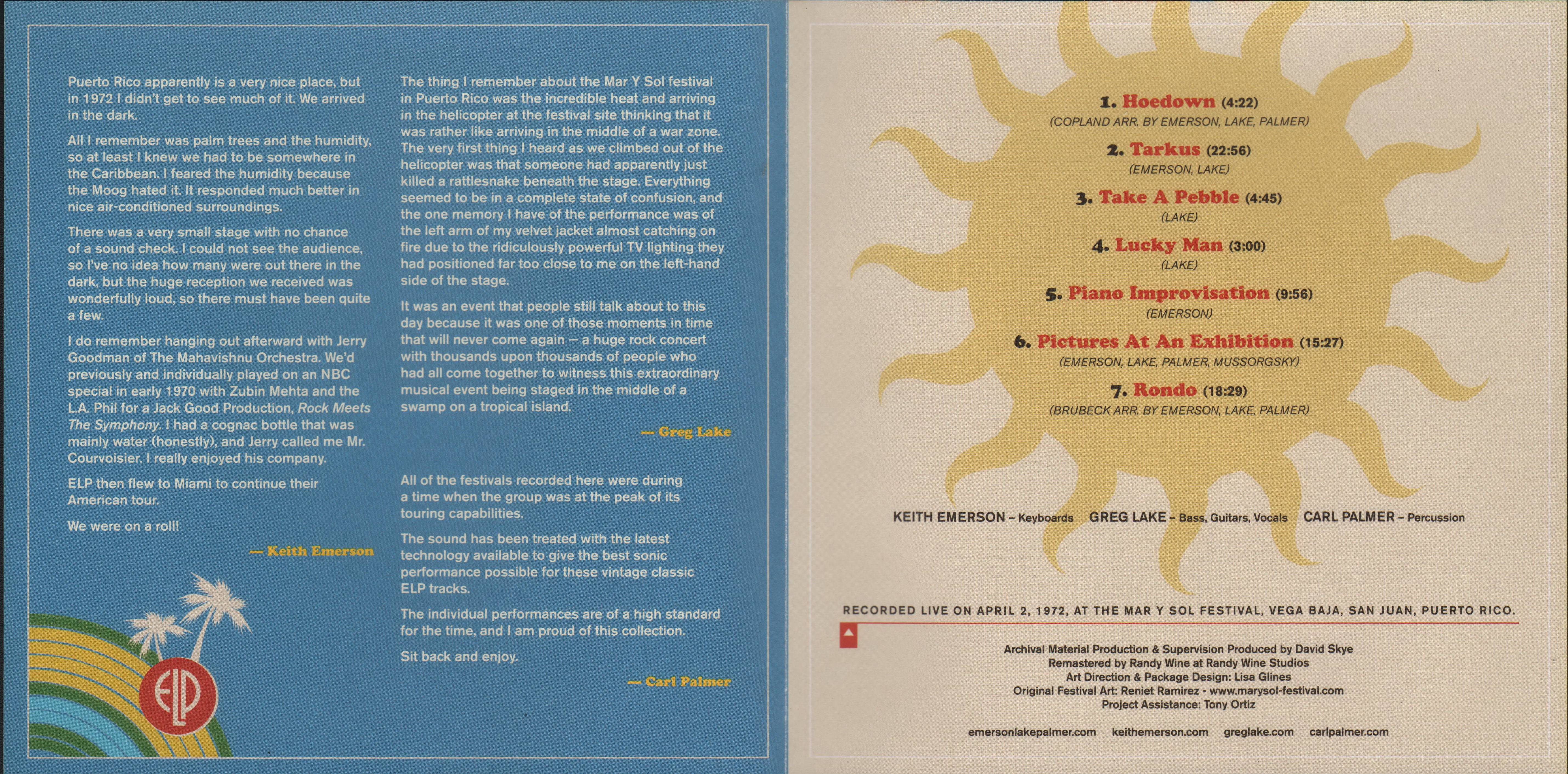 Emerson, Lake and Palmer Live At The Mar Y Sol Festival 1972 : Booklet 2